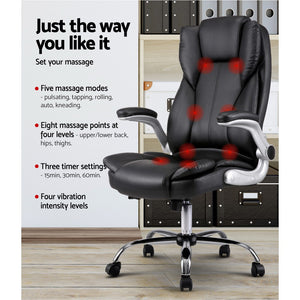 Massage Office Chair | 8 Point PU Leather | Black