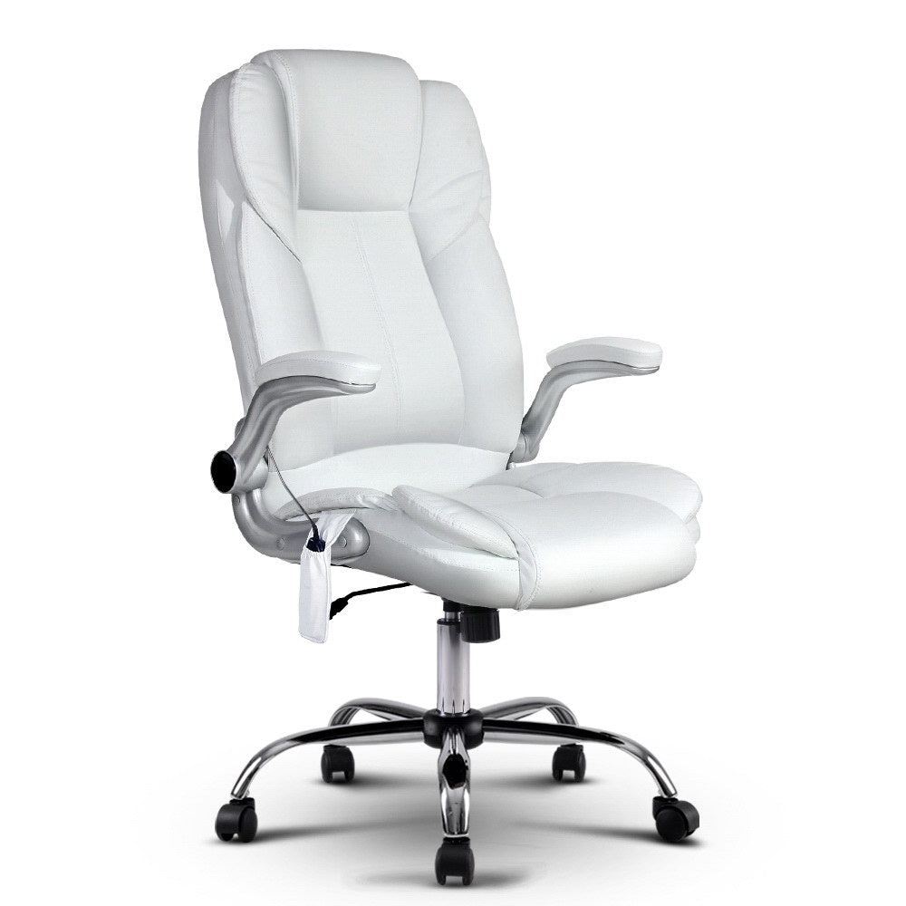 Massage Office Chair | PU Leather | 8 Point | White