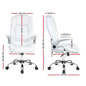 Massage Office Chair | PU Leather | 8 Point | White
