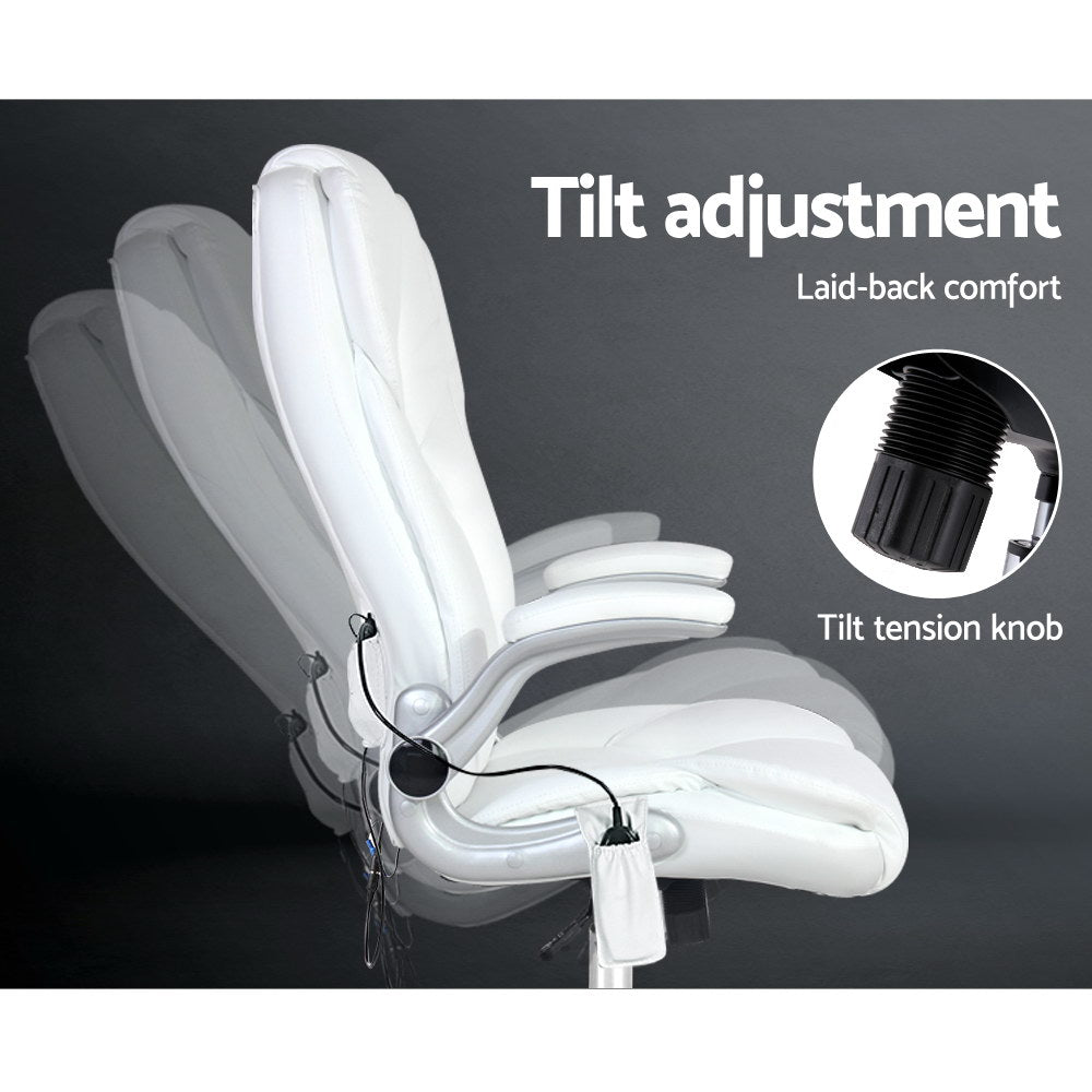 Massage Office Chair | PU Leather | 8 Point | White