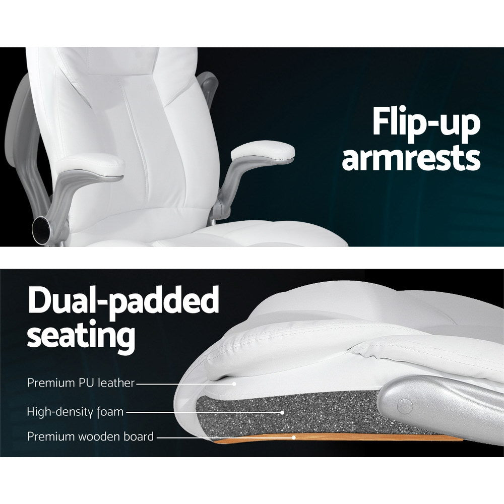 Massage Office Chair | PU Leather | 8 Point | White