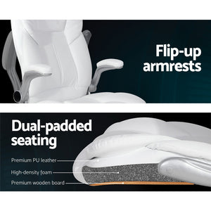 Massage Office Chair | PU Leather | 8 Point | White