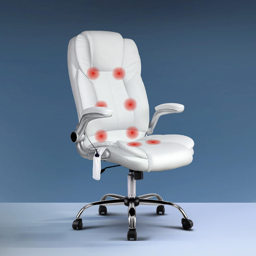 Massage Office Chair | PU Leather | 8 Point | White