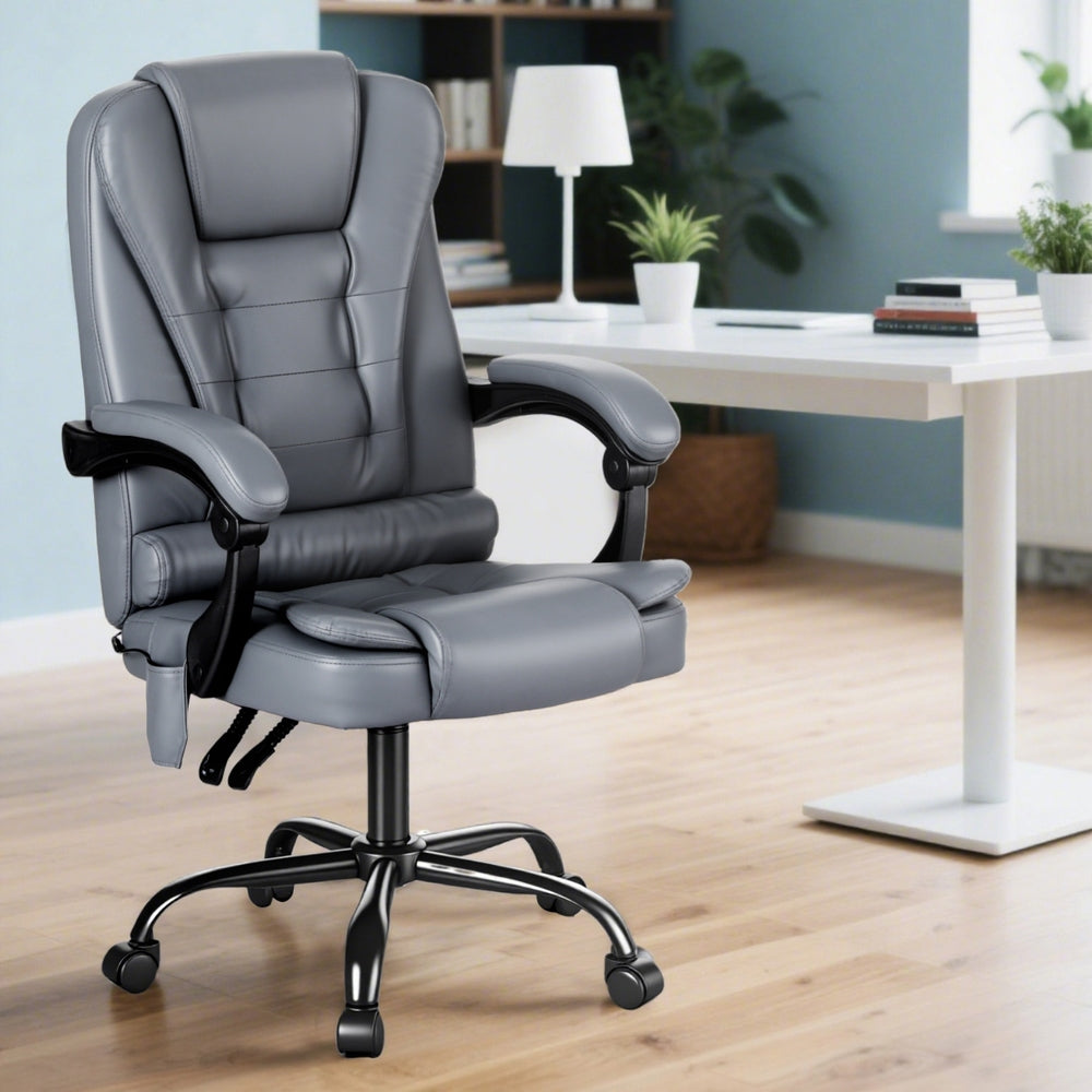 Executive Office Chair | 4-Point Massage | Adjustable Ergonomic Recline | PU Leather Black