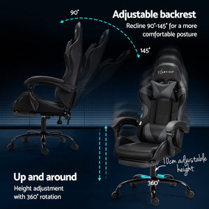 Artiss 2 Point Massage Gaming Office Chair Footrest Grey