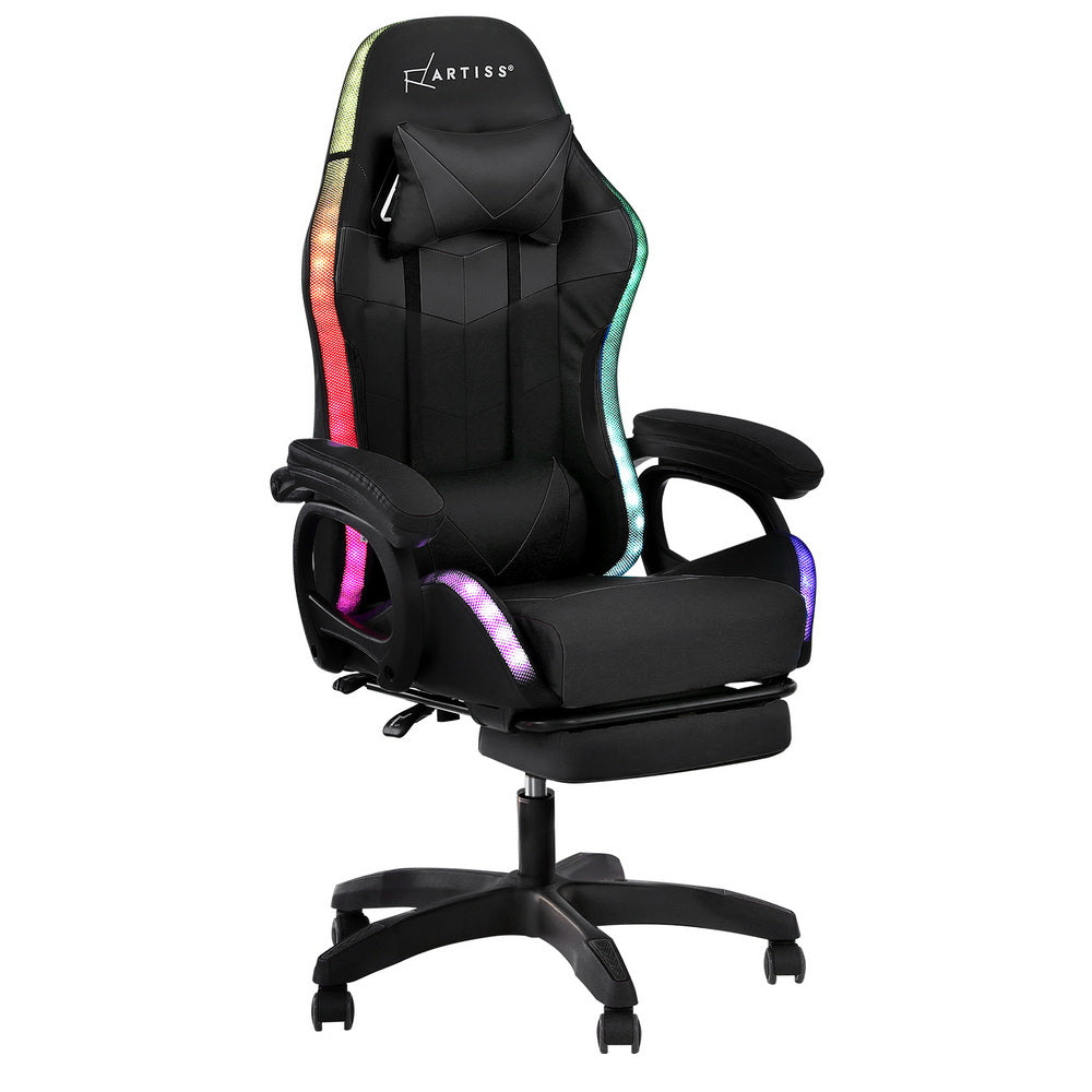 Gaming Office Chair | RGB LED + Massage | Footrest | Black