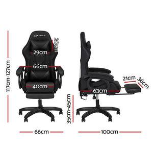 Gaming Office Chair | RGB LED + Massage | Footrest | Black