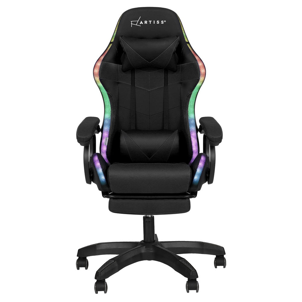 Gaming Office Chair | RGB LED + Massage | Footrest | Black