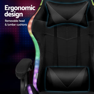 Gaming Office Chair | RGB LED + Massage | Footrest | Black