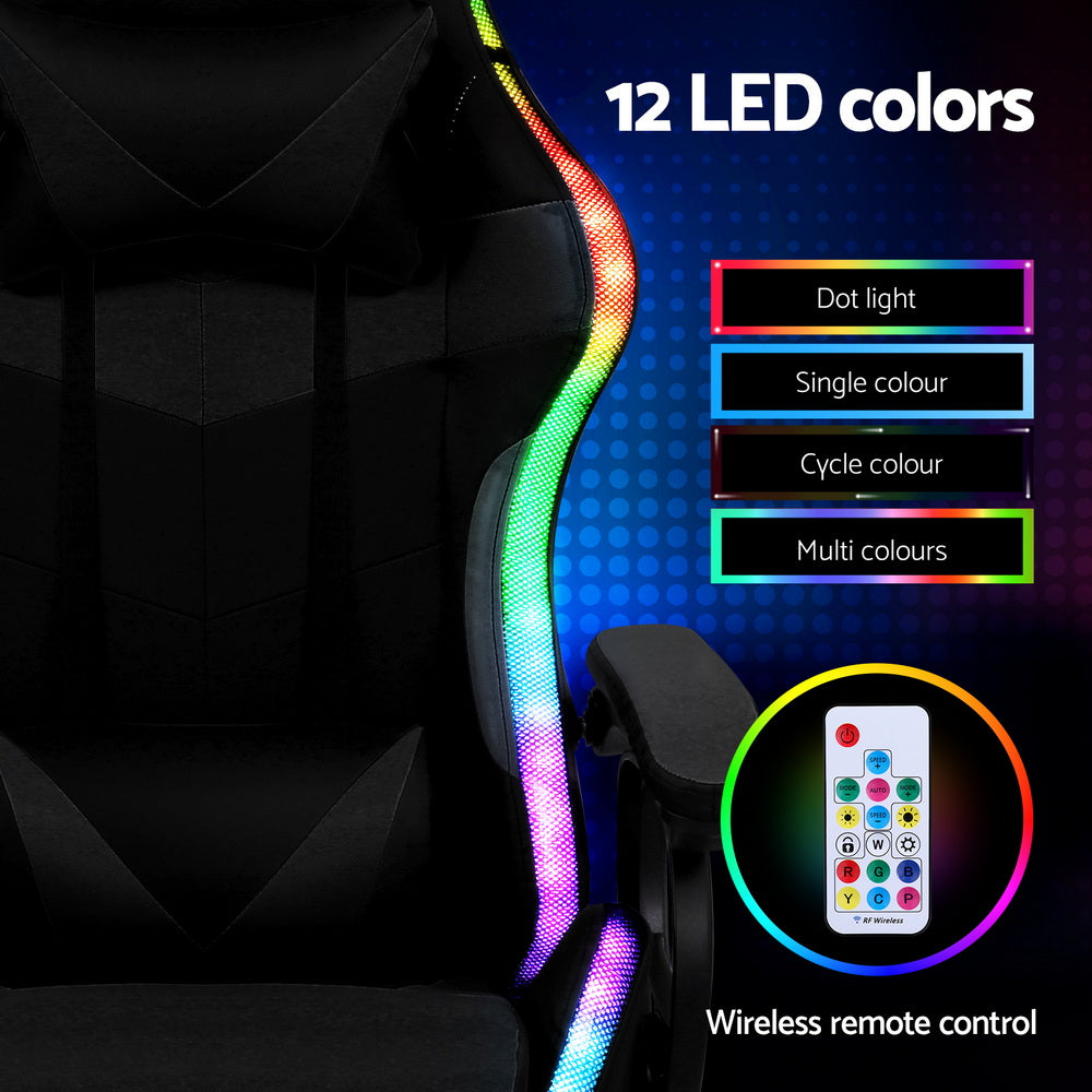Gaming Office Chair | RGB LED + Massage | Footrest | Black