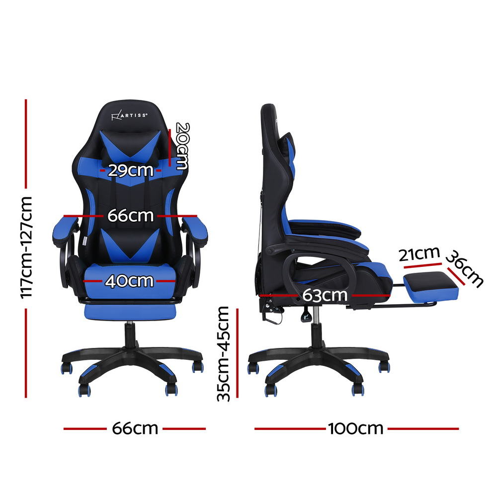 RGB Gaming Chair | Massage + Footrest | 12 LED Modes | Blue