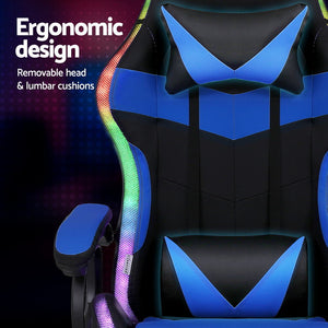 RGB Gaming Chair | Massage + Footrest | 12 LED Modes | Blue