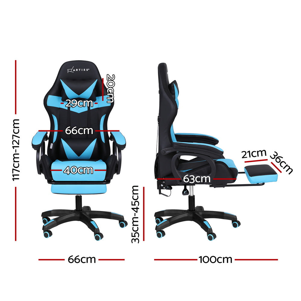 LED Gaming Chair | Massage Function | Footrest Included | Cyan