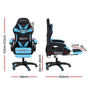 LED Gaming Chair | Massage Function | Footrest Included | Cyan