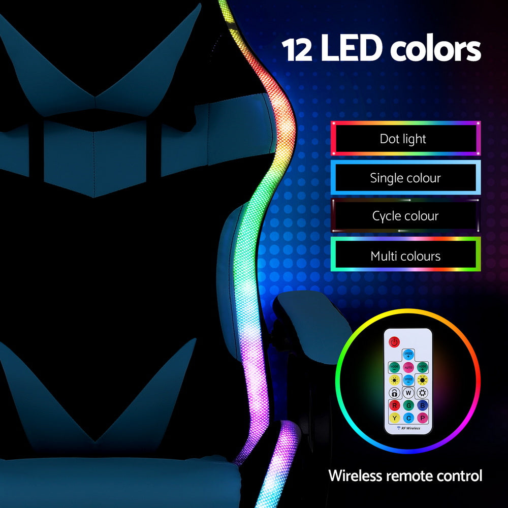 LED Gaming Chair | Massage Function | Footrest Included | Cyan