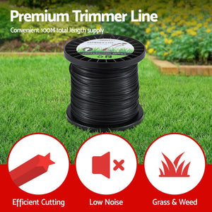 Trimmer Line 100m | Whipper Snipper Cord 2.4mm | Star Nylon String | Black