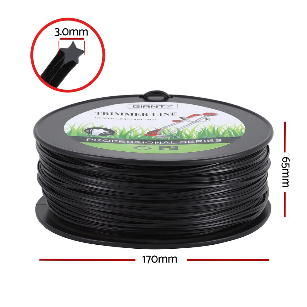 Trimmer Line 100m | Whipper Snipper Cord 3.0mm | Star Nylon String | Black