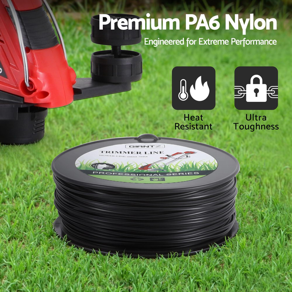 Trimmer Line 100m | Whipper Snipper Cord 3.0mm | Star Nylon String | Black