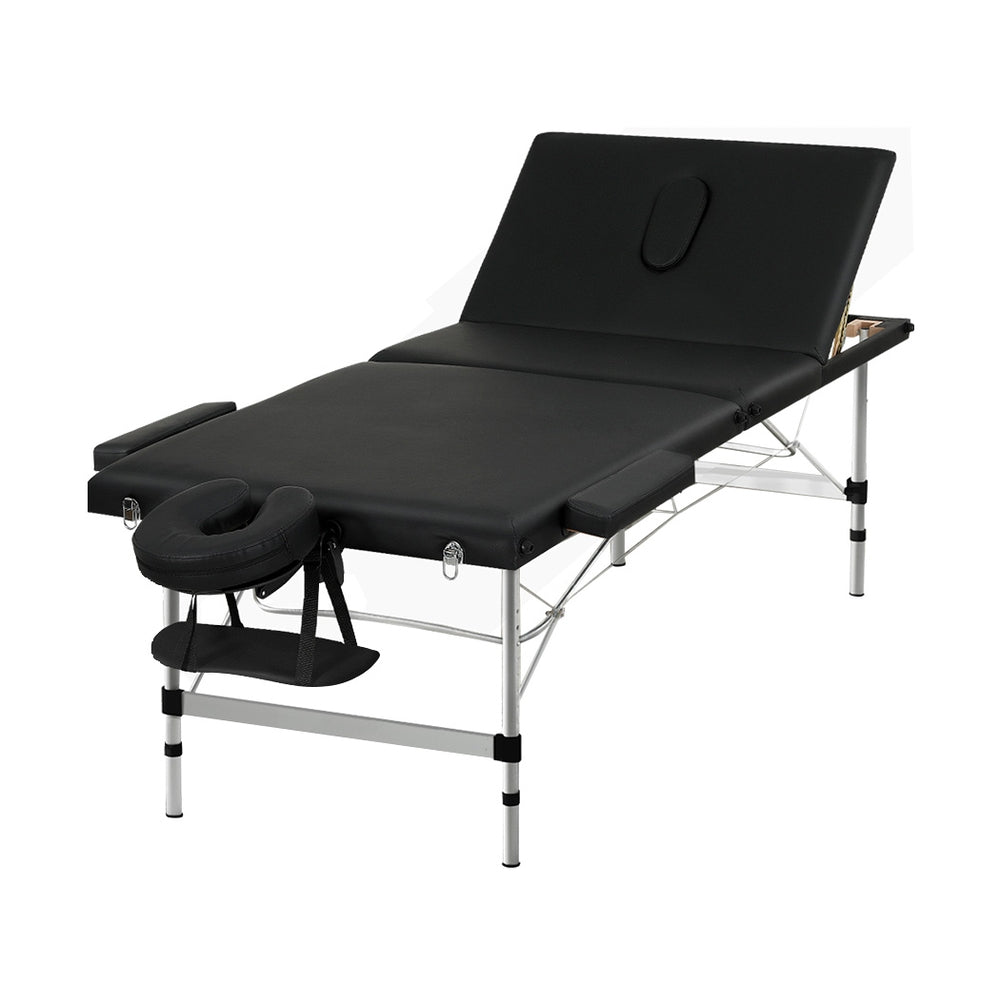 Zenses | Massage Table | 85cm Portable | 3 Fold | Aluminium Beauty Bed | Black