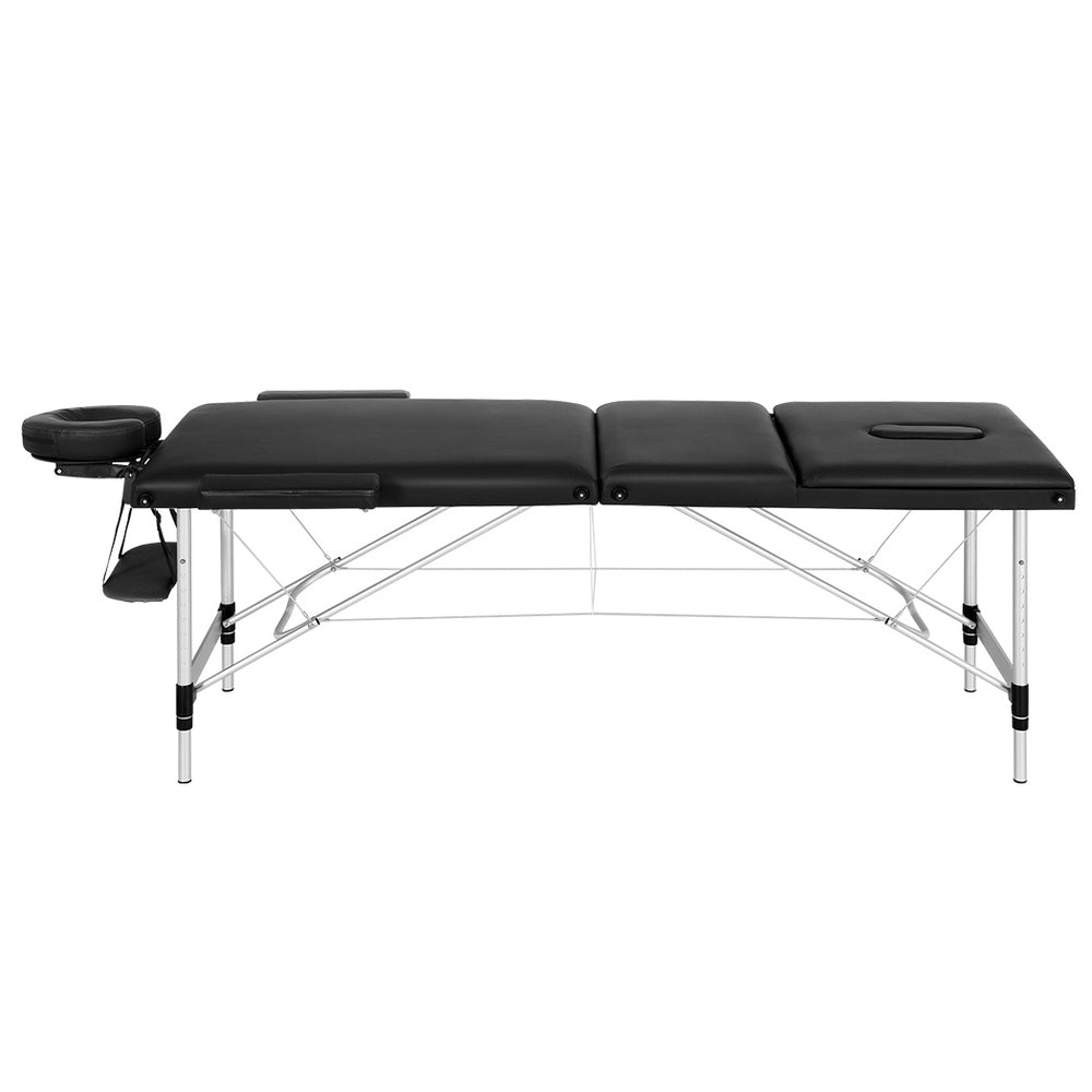 Zenses | Massage Table | 85cm Portable | 3 Fold | Aluminium Beauty Bed | Black