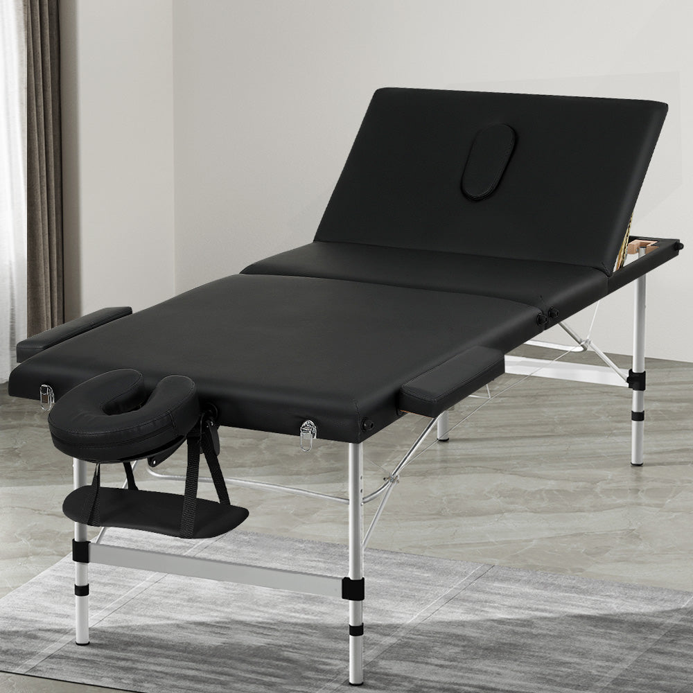 Zenses | Massage Table | 85cm Portable | 3 Fold | Aluminium Beauty Bed | Black