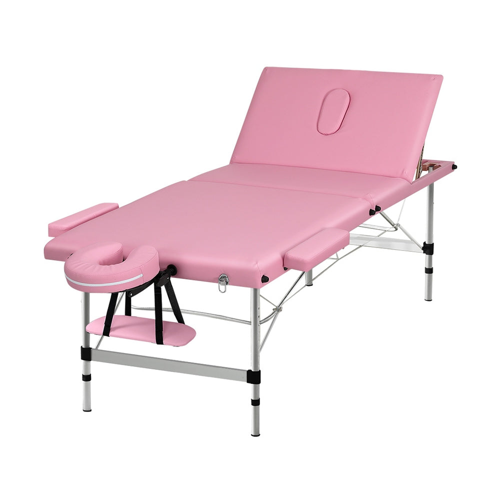 Zenses | Massage Table | 85cm Portable | 3 Fold | Aluminium Beauty Bed | Pink