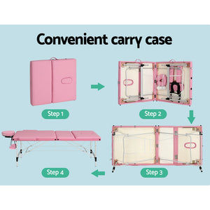 Zenses | Massage Table | 85cm Portable | 3 Fold | Aluminium Beauty Bed | Pink