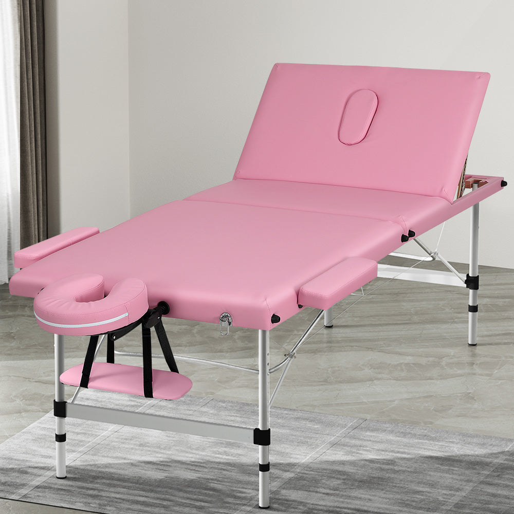 Zenses | Massage Table | 85cm Portable | 3 Fold | Aluminium Beauty Bed | Pink