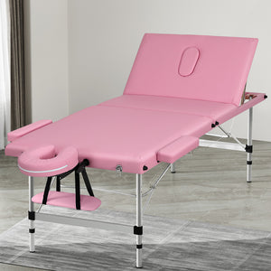 Zenses | Massage Table | 85cm Portable | 3 Fold | Aluminium Beauty Bed | Pink