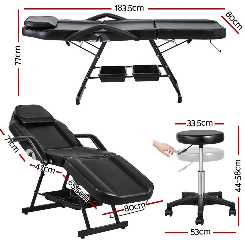 Zenses | Massage Table | Adjustable Salon Bed Chair | 3-Fold | Black