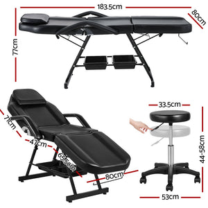Zenses | Massage Table | Adjustable Salon Bed Chair | 3-Fold | Black