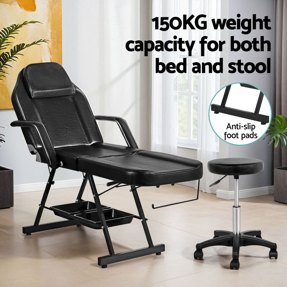 Zenses | Massage Table | Adjustable Salon Bed Chair | 3-Fold | Black
