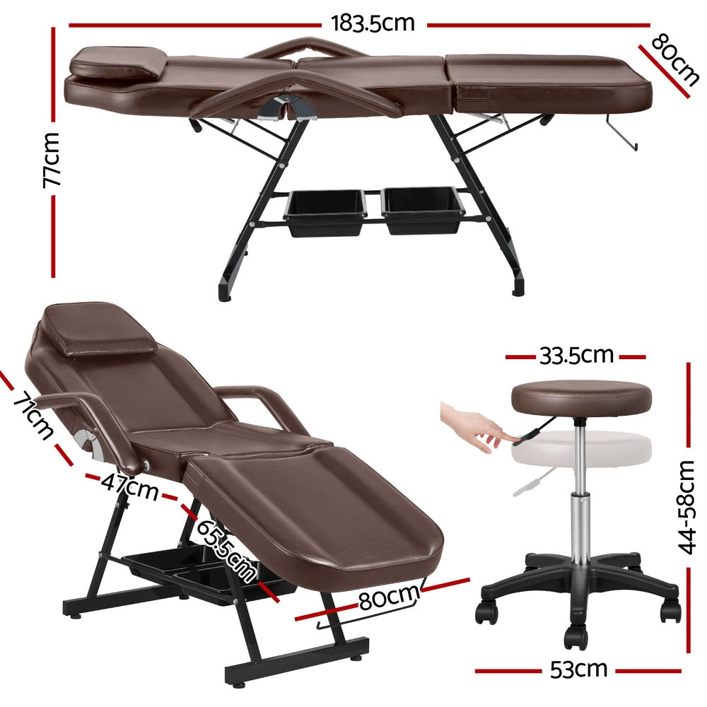 Zenses | Massage Table | Adjustable Salon Bed Chair | 3-Fold | Brown