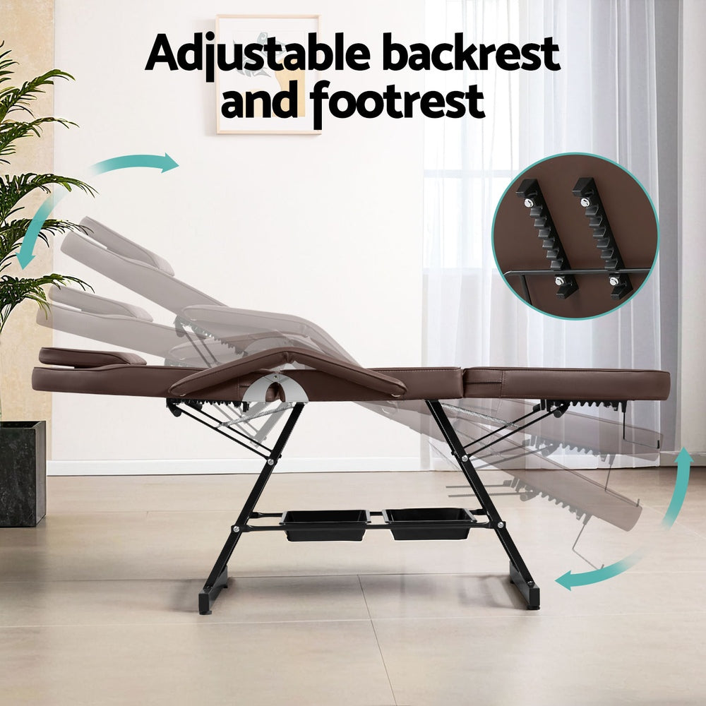 Zenses | Massage Table | Adjustable Salon Bed Chair | 3-Fold | Brown