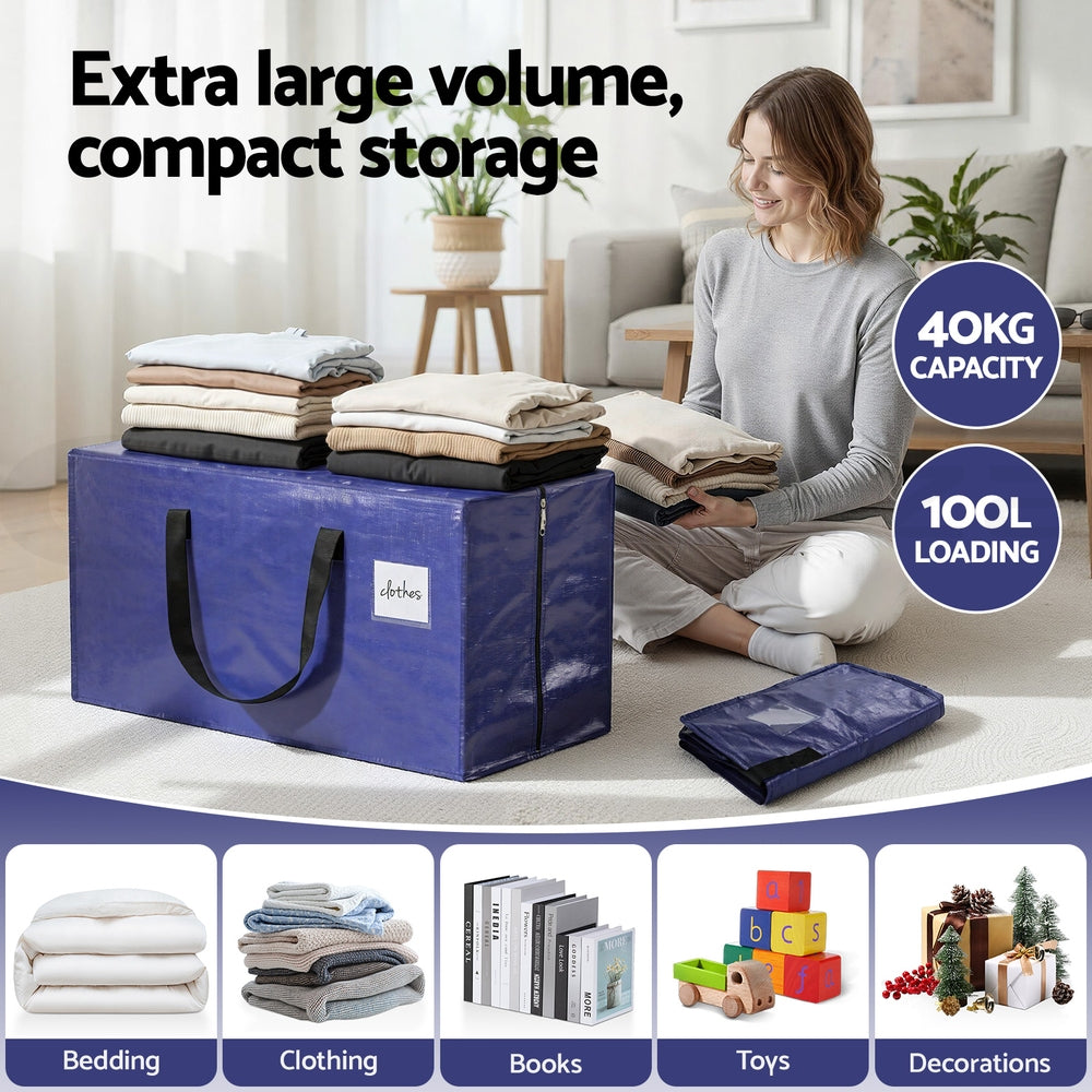 Moving Bags Set 5pc | Heavy Duty Waterproof | Backpack Straps | Blue