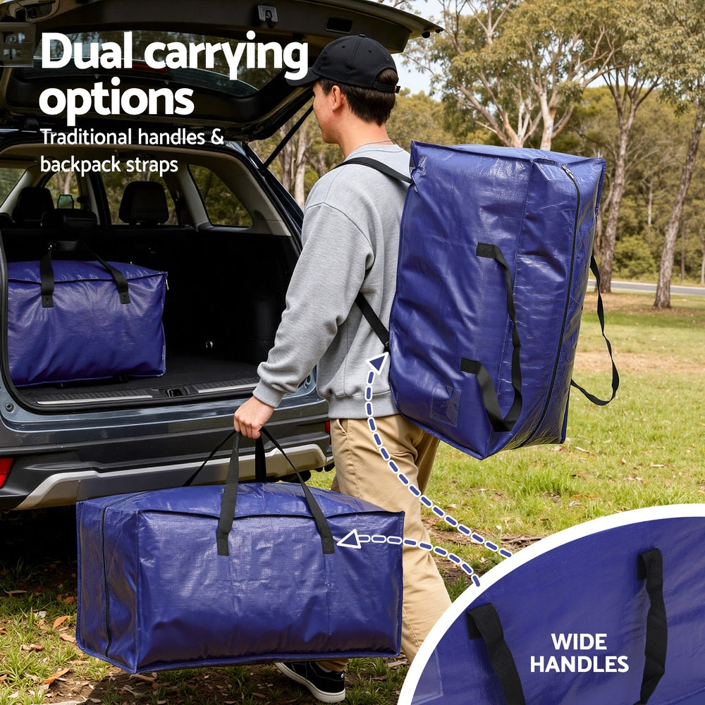 Moving Bags Set 5pc | Heavy Duty Waterproof | Backpack Straps | Blue