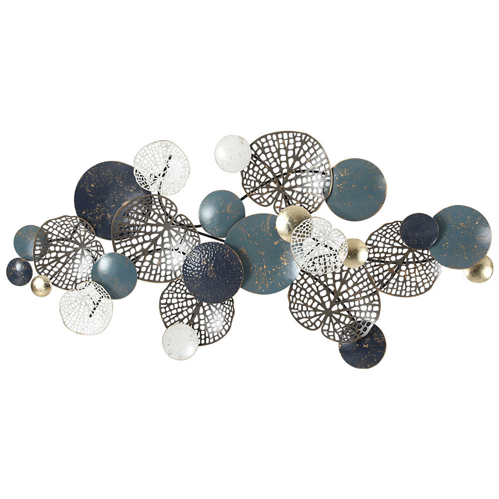 Metal Wall Art | Hanging Sculpture | 132cm | Home Decor | Leaf Circles | Blue