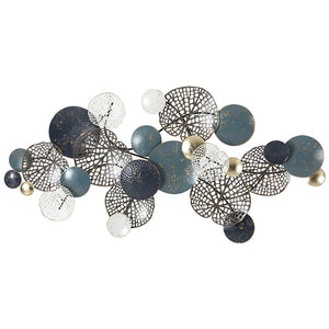 Metal Wall Art | Hanging Sculpture | 132cm | Home Decor | Leaf Circles | Blue