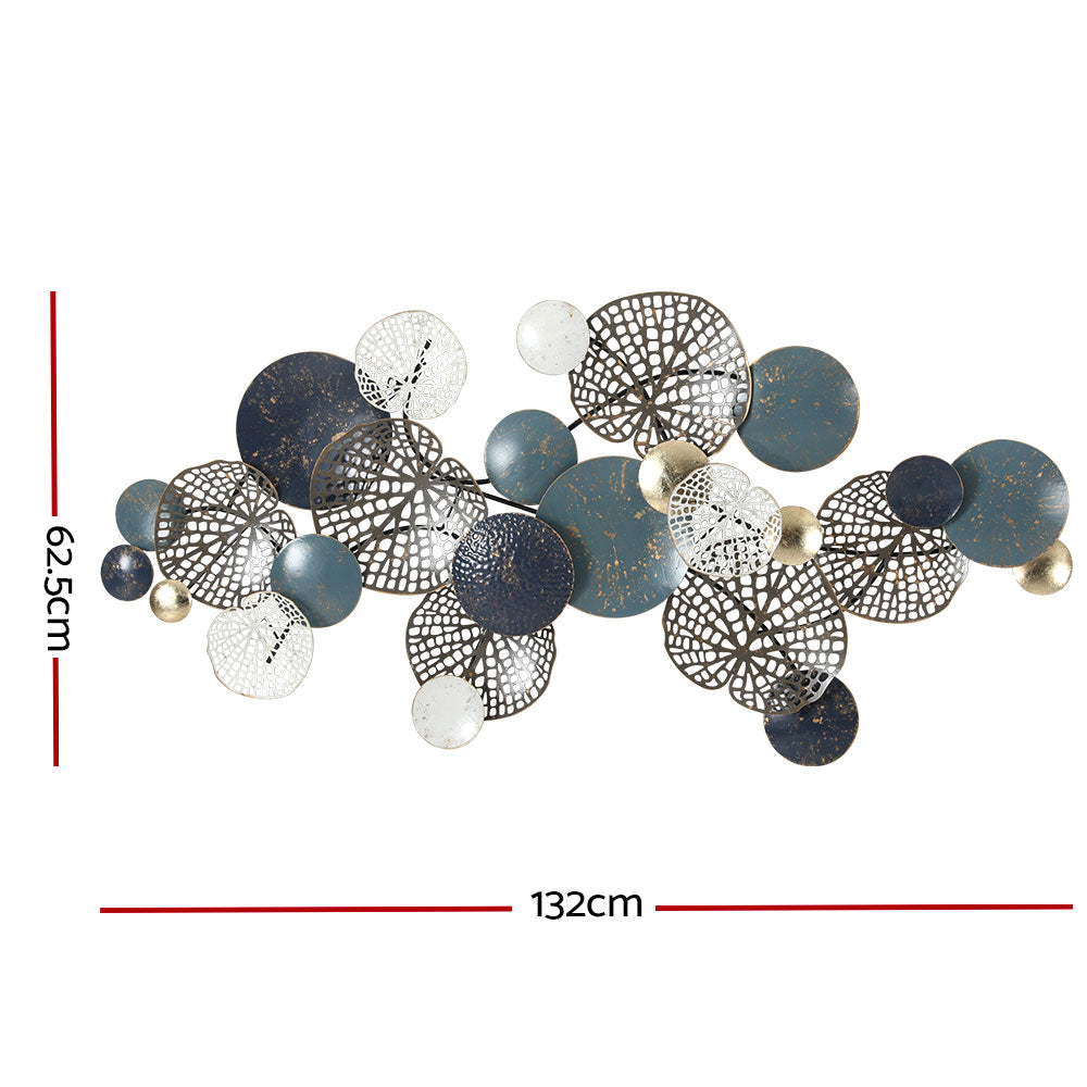 Metal Wall Art | Hanging Sculpture | 132cm | Home Decor | Leaf Circles | Blue