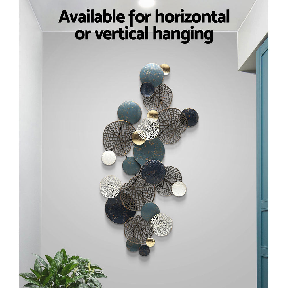 Metal Wall Art | Hanging Sculpture | 132cm | Home Decor | Leaf Circles | Blue