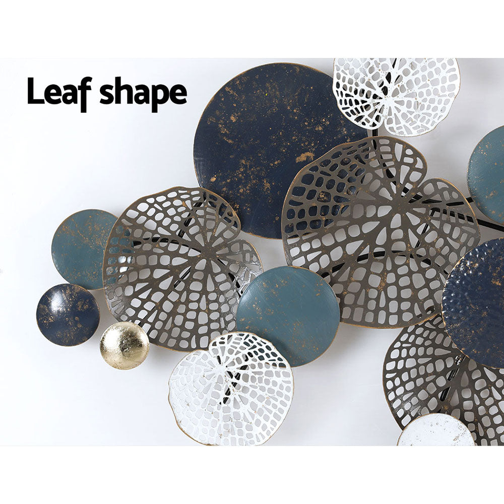 Metal Wall Art | Hanging Sculpture | 132cm | Home Decor | Leaf Circles | Blue