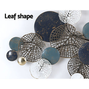 Metal Wall Art | Hanging Sculpture | 132cm | Home Decor | Leaf Circles | Blue