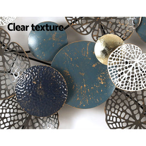 Metal Wall Art | Hanging Sculpture | 132cm | Home Decor | Leaf Circles | Blue