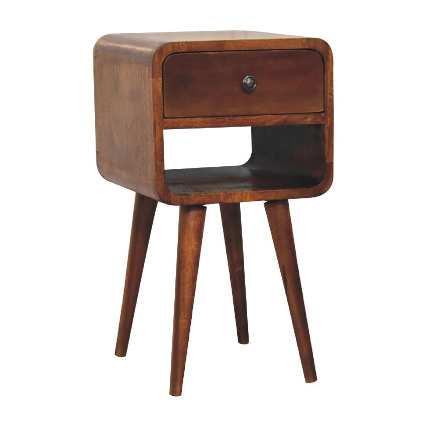 Mini Chestnut Curve Lower Bedside | Solid Mango Wood | Low Bedside Table