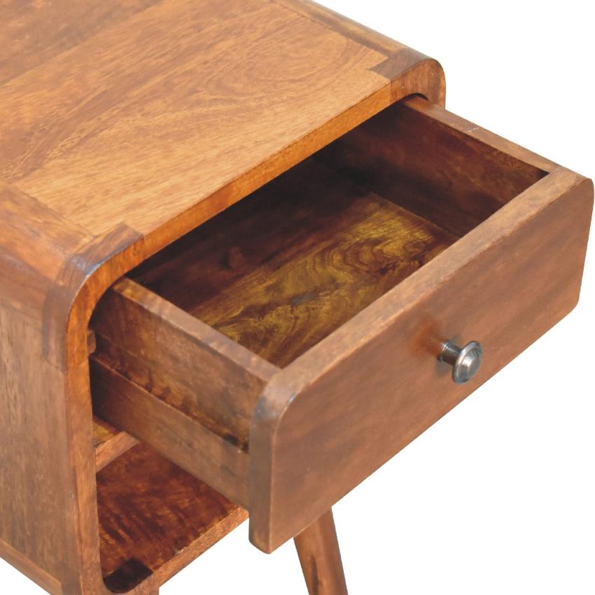 Mini Chestnut Curve Lower Bedside | Solid Mango Wood | Low Bedside Table