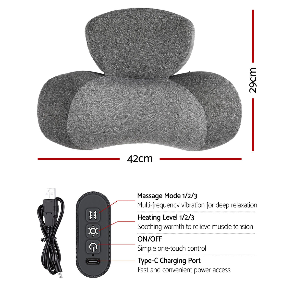 Neck Massager Pillow | Heated Memory Foam Support with Type-C Charging