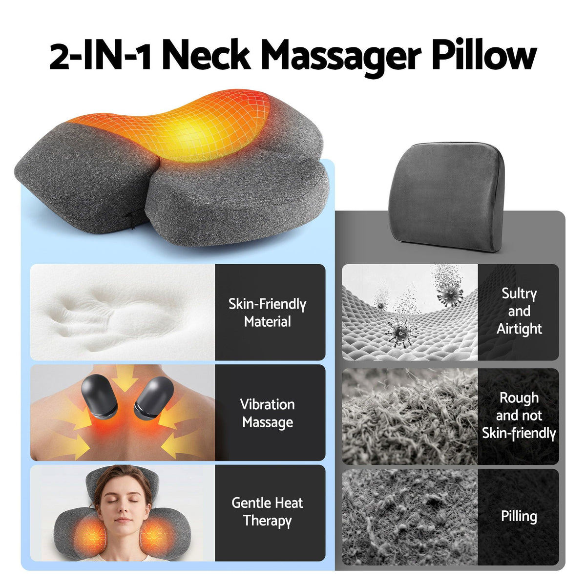 Neck Massager Pillow | Heated Memory Foam Support with Type-C Charging