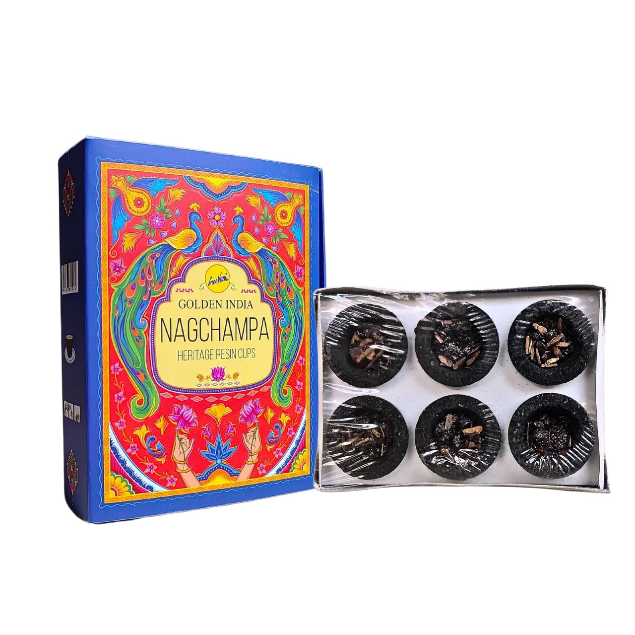 Nag Champa Resin Incense Cups 6 Pack | Sree Vani Indian Heritage Charcoal Free Burning Cups
