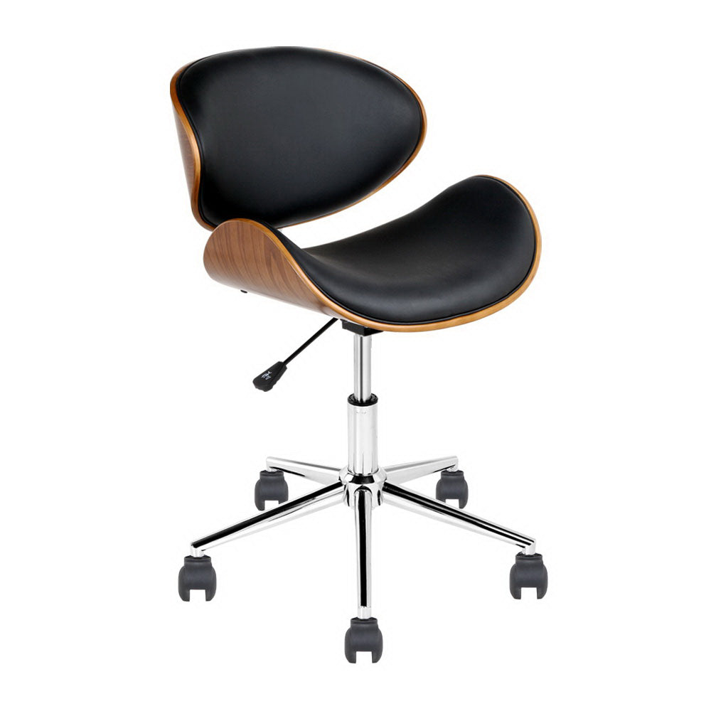 Wooden Office Chair | Leather Seat | Black