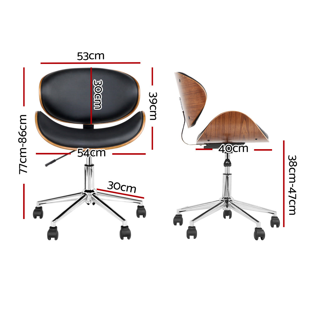 Wooden Office Chair | Leather Seat | Black